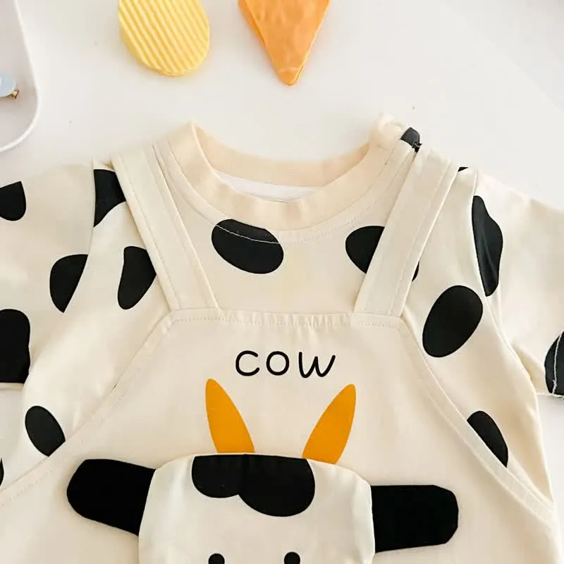 Baby Milk Cow Fake Two Pieces Romper