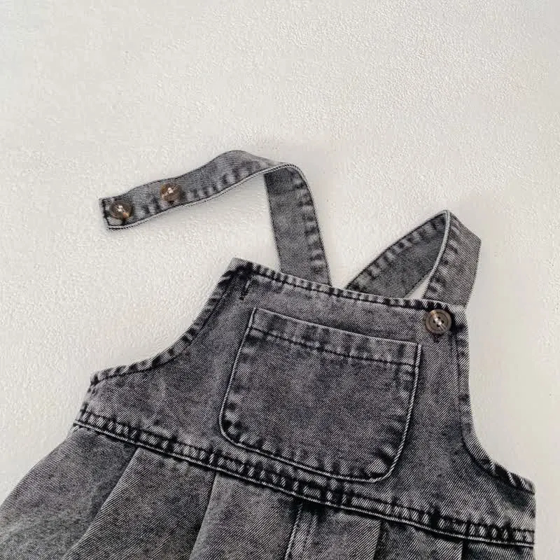 Baby Black Denim Washed Vintage Overalls