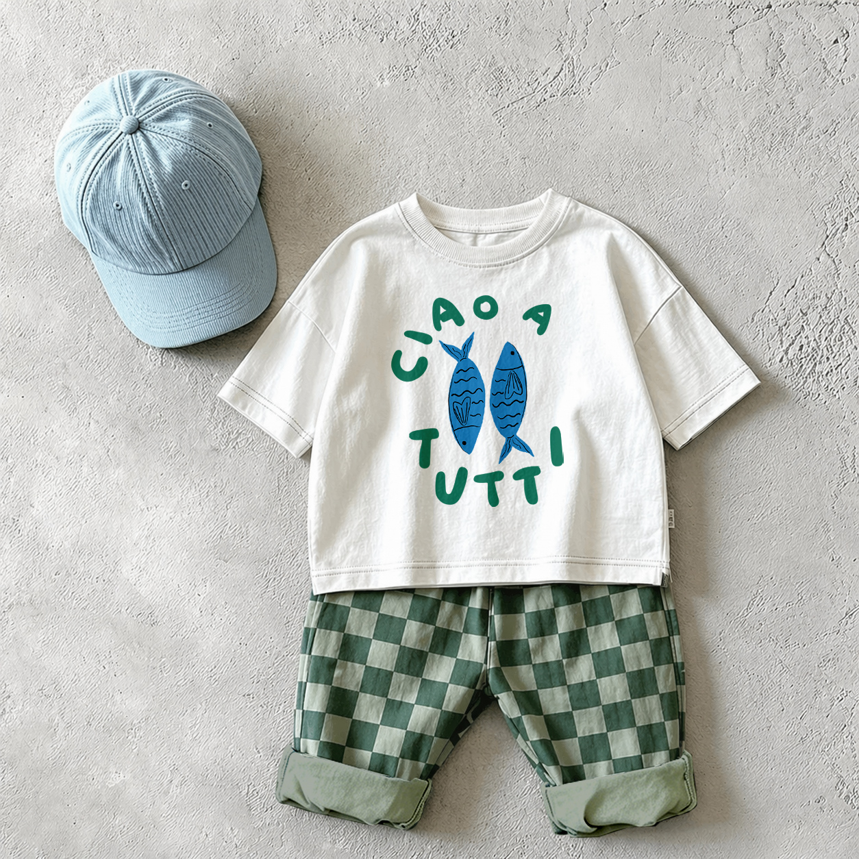 Baby & Kids Dog Skateboard Colorful Plaid 2 Piece Set