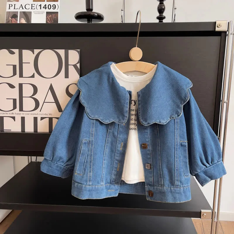 Kid Girl Doll Collar Soft Denim Jacket