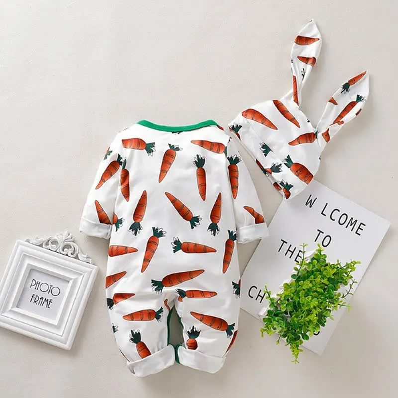 Baby Carrot Rabbit Ear Romper with Hat