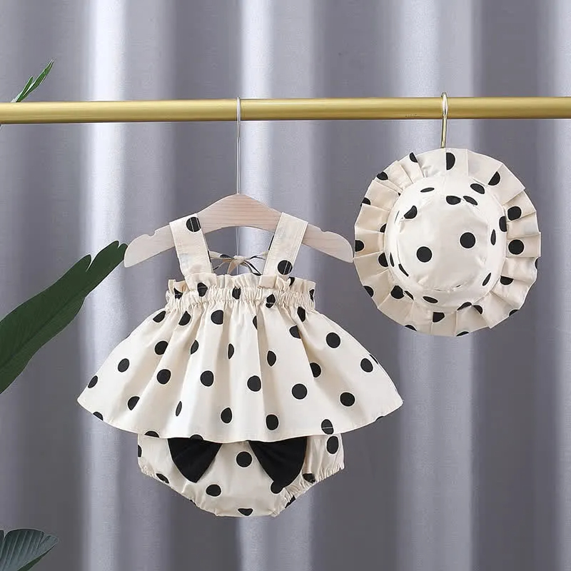 Baby Dot Camisole Bowknot Shorts with Hat