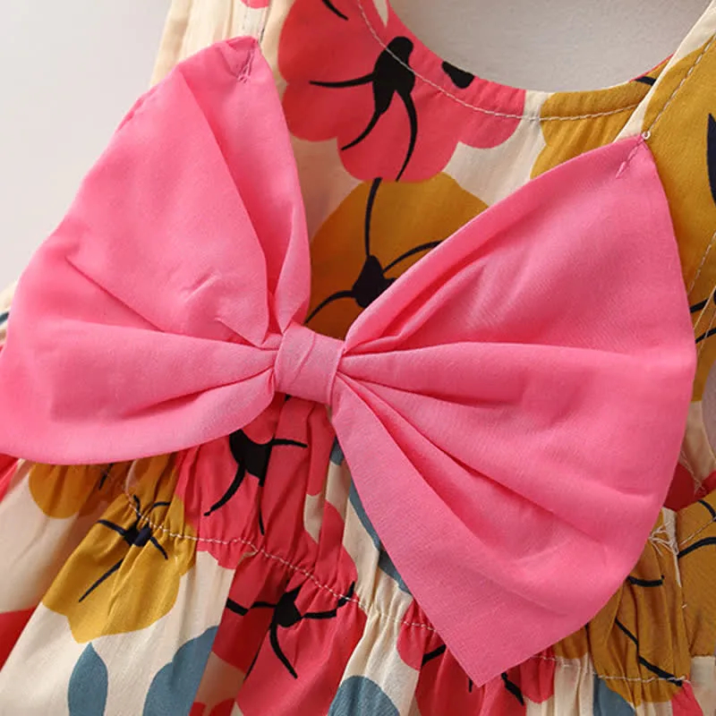 Baby Bowknot Florals Dress with Hat