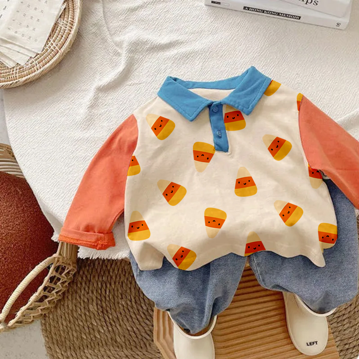 Baby Toddler Candy Corn Polo Sweatshirt