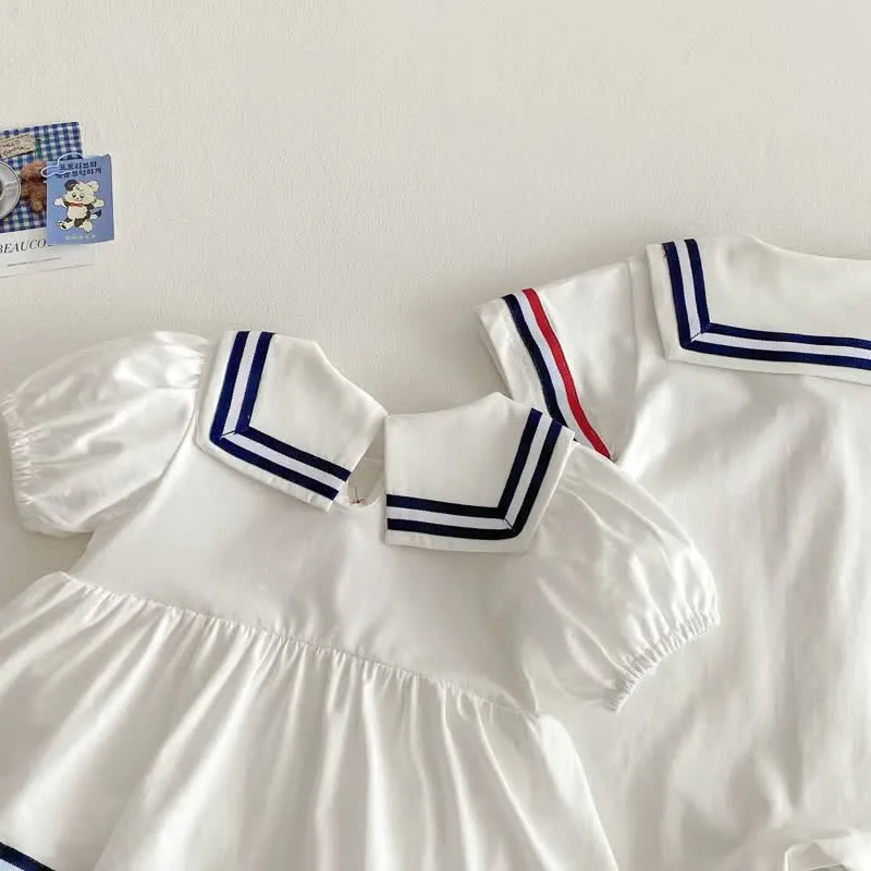 Baby Navy Collar Preppy Style White Romper/Bodysuit