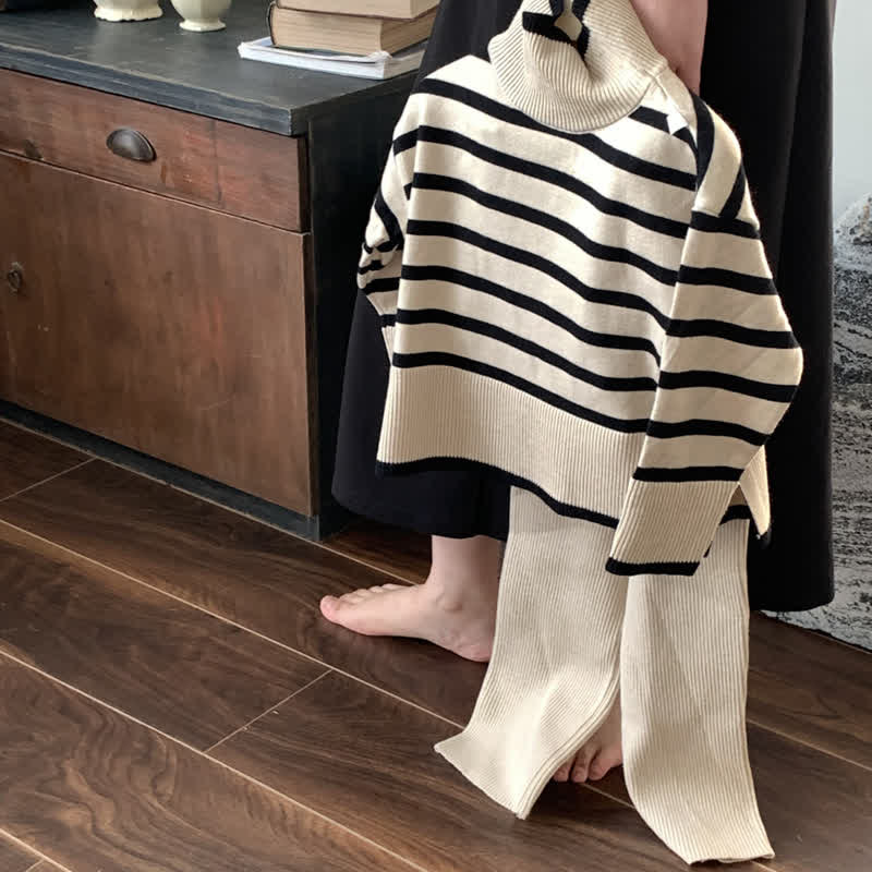 Girl Striped Turtleneck Sweater 2-piece Set