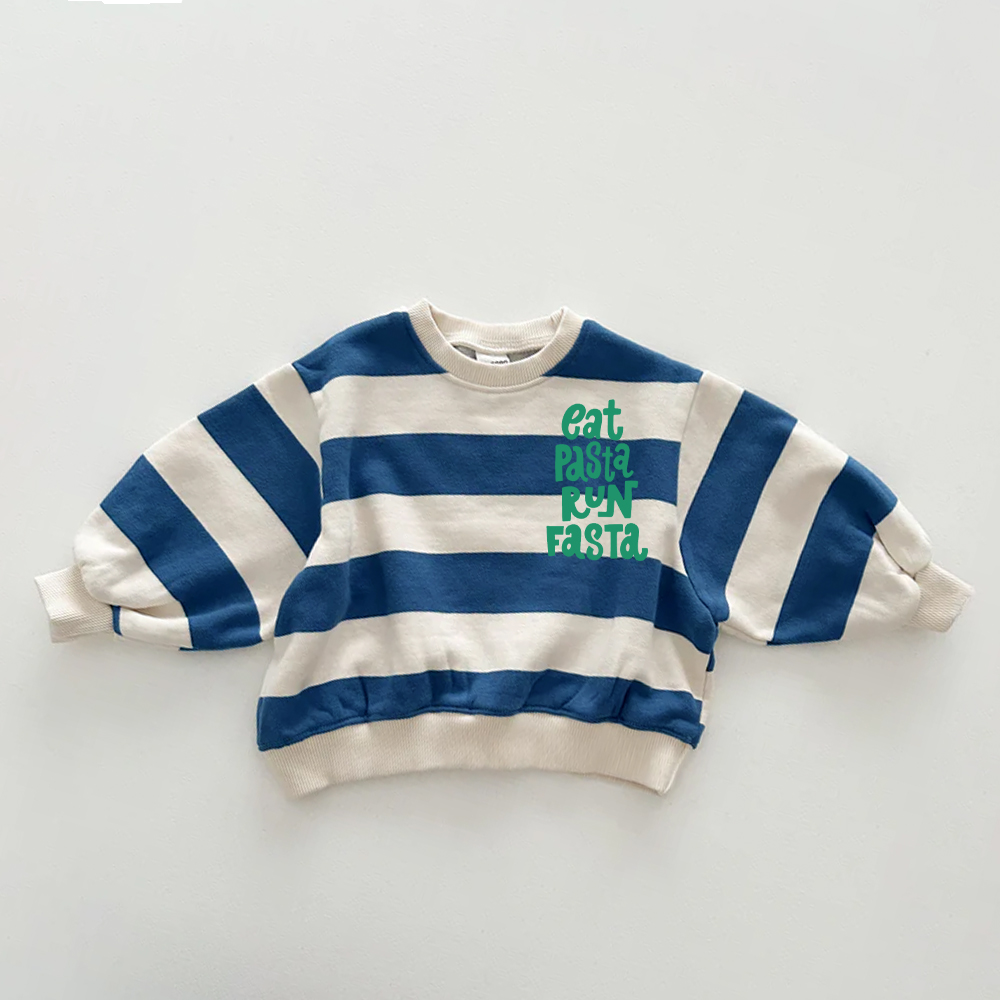 EAT PASTA RUN FASTA Baby & Kids Slogan Stripe Sweatshirt