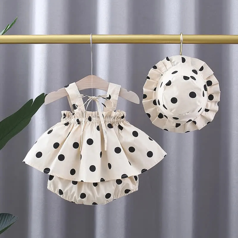Baby Dot Camisole Bowknot Shorts with Hat