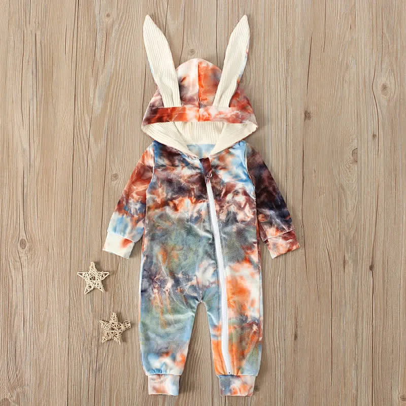 Baby Dyeing Easter Rabbit Ear Hooded Romper
