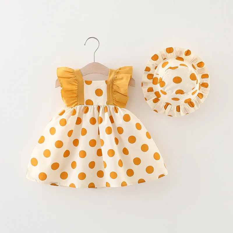 Baby Dots Ruffled Dress with Hat