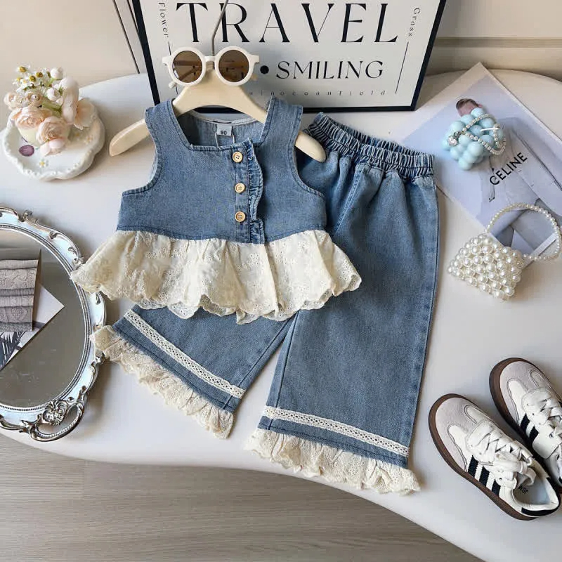 Baby Toddler 2-Piece Lace Denim Sweet Set