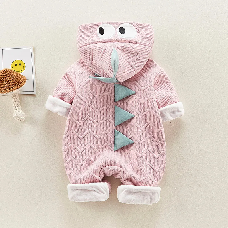 Baby Dinosaur Pattern Long Sleeve Hooded Romper