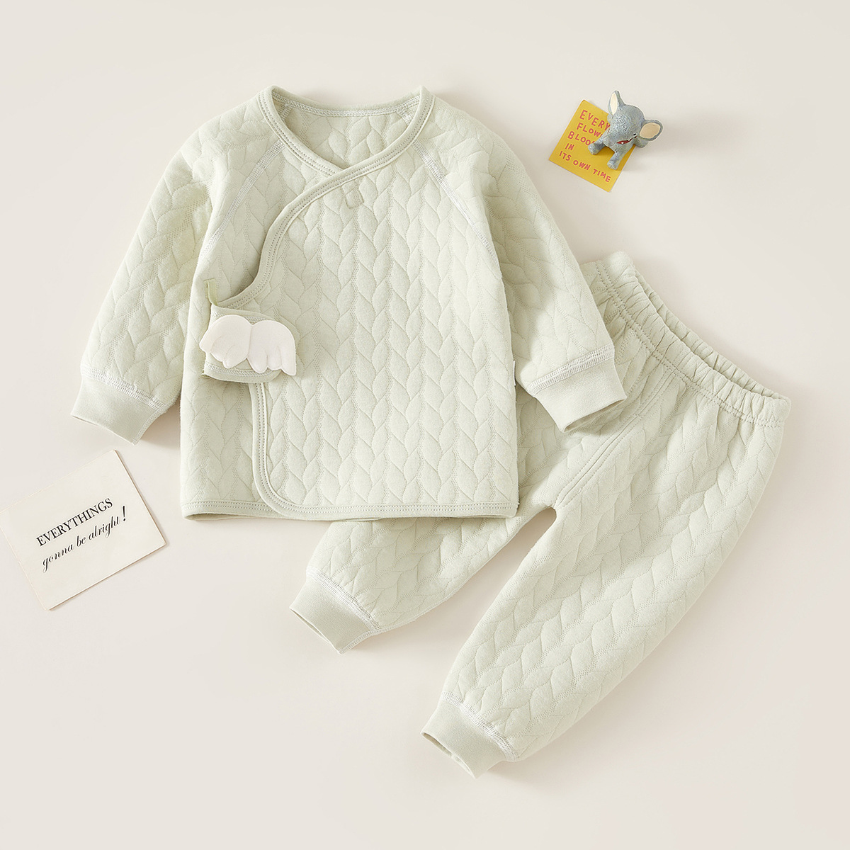 Baby 2 Piece Wings Solid Color Quilted Romper