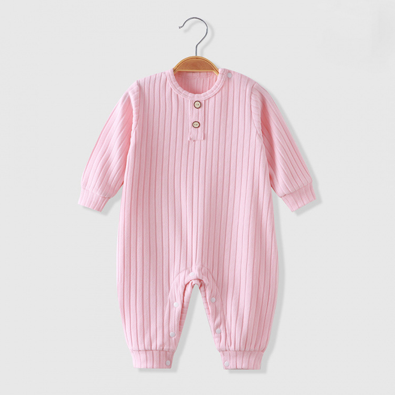 Baby Crew Neck Solid Color Ribbed Romper