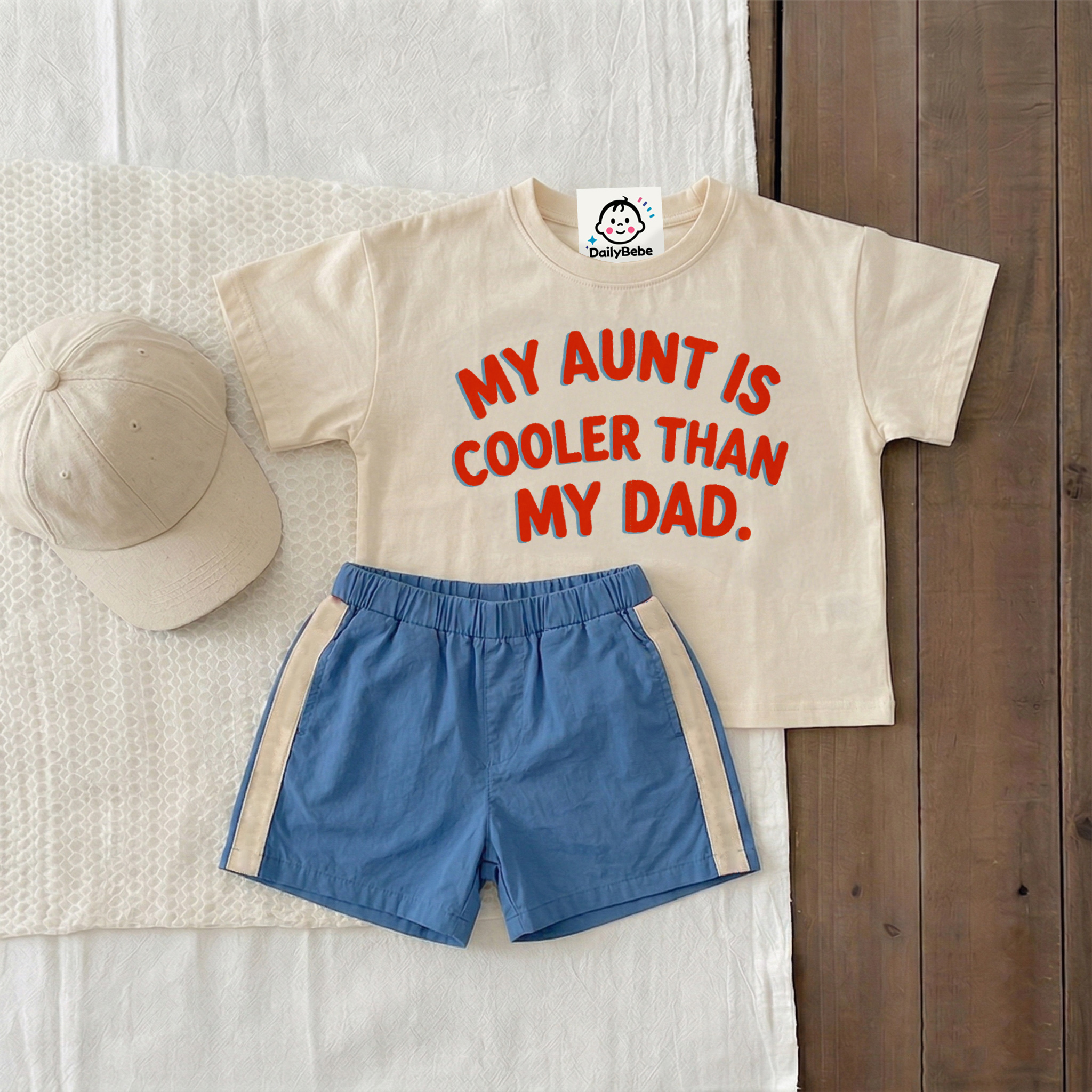 MY AUNT IS COOLER THAN MY DAD Baby & Kids Slogan Tee Shorts Set