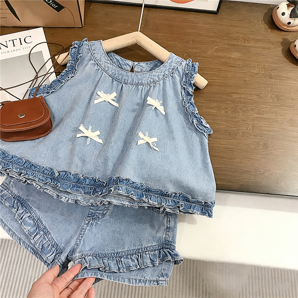 Kid Girls Bow Tie Sleeveless Vest and Pants 2-piece Set