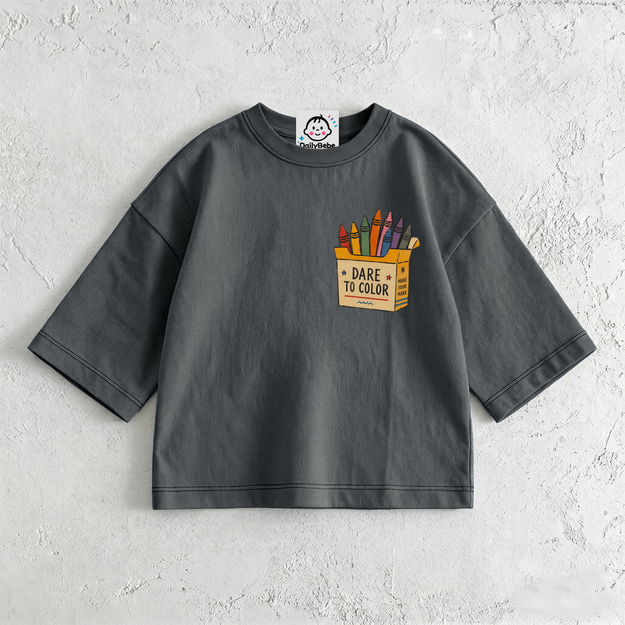 DARE TO COLOR Baby & Kids Crayon Box Print Dark Grey T-Shirt (6M-12Y)