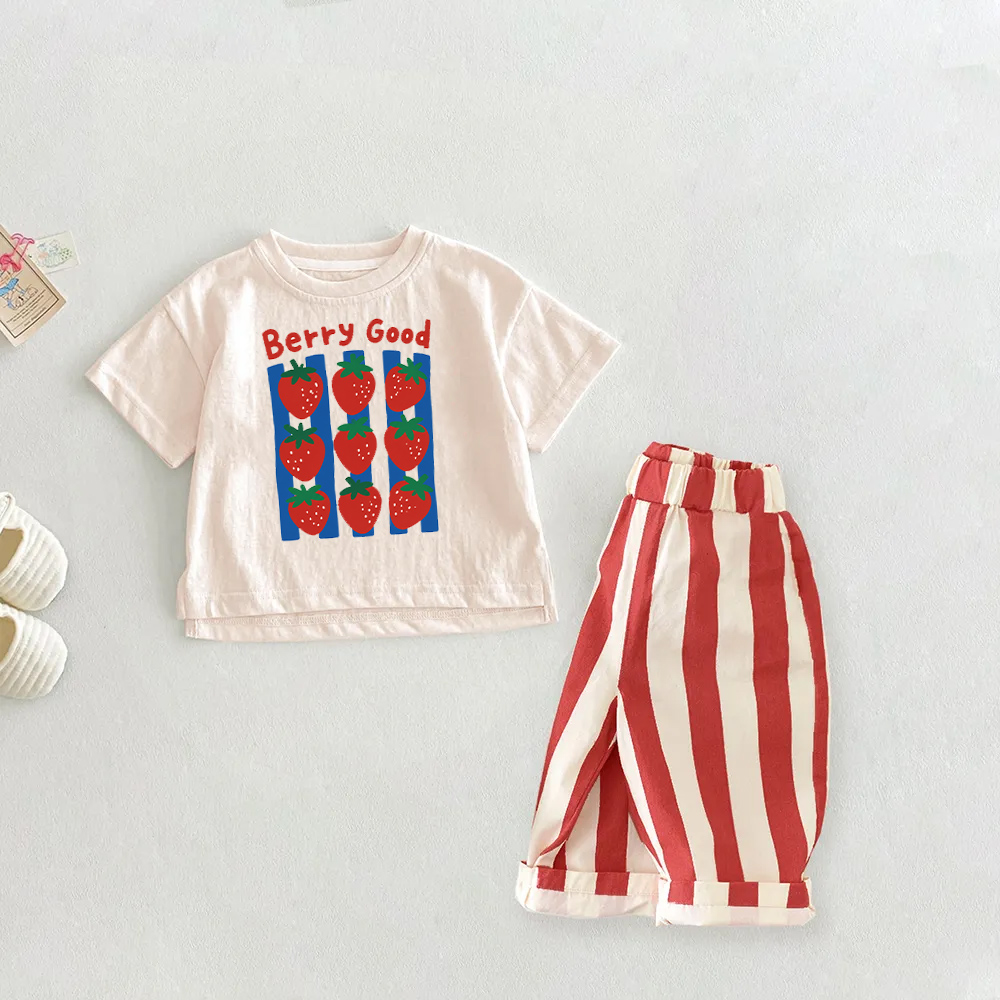 BERRY GOOD Baby Toddler Striped Strawberry 2-Piece Set