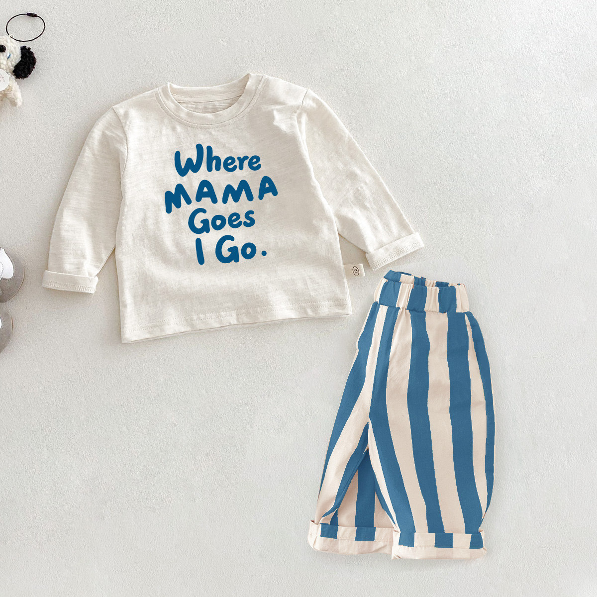 WHERE MAMA GOES I GO Baby Toddler Tape Stripe 2-Piece Set