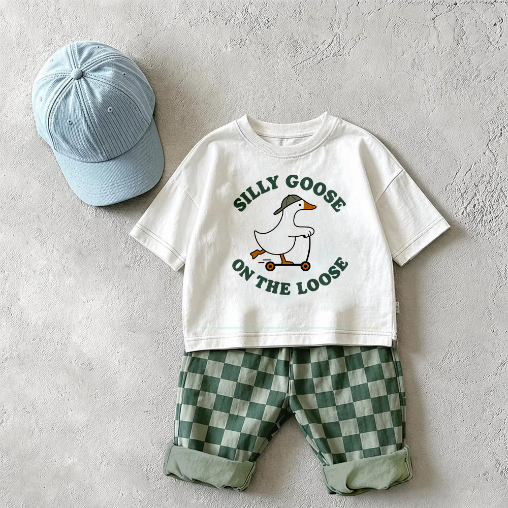 SILLY GOOSE ON THE LOOSE Baby & Kids Checkerboard 2 Piece Set