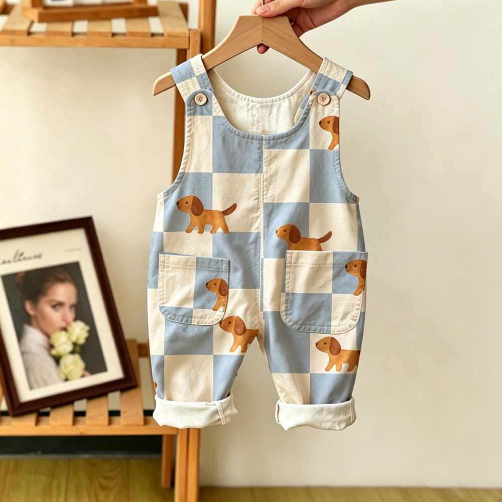 Baby Toddler Dog Checkered pattern Overalls