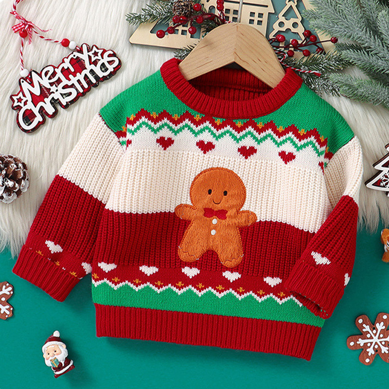 Baby Gingerbread Man Pattern Contrast Sweater