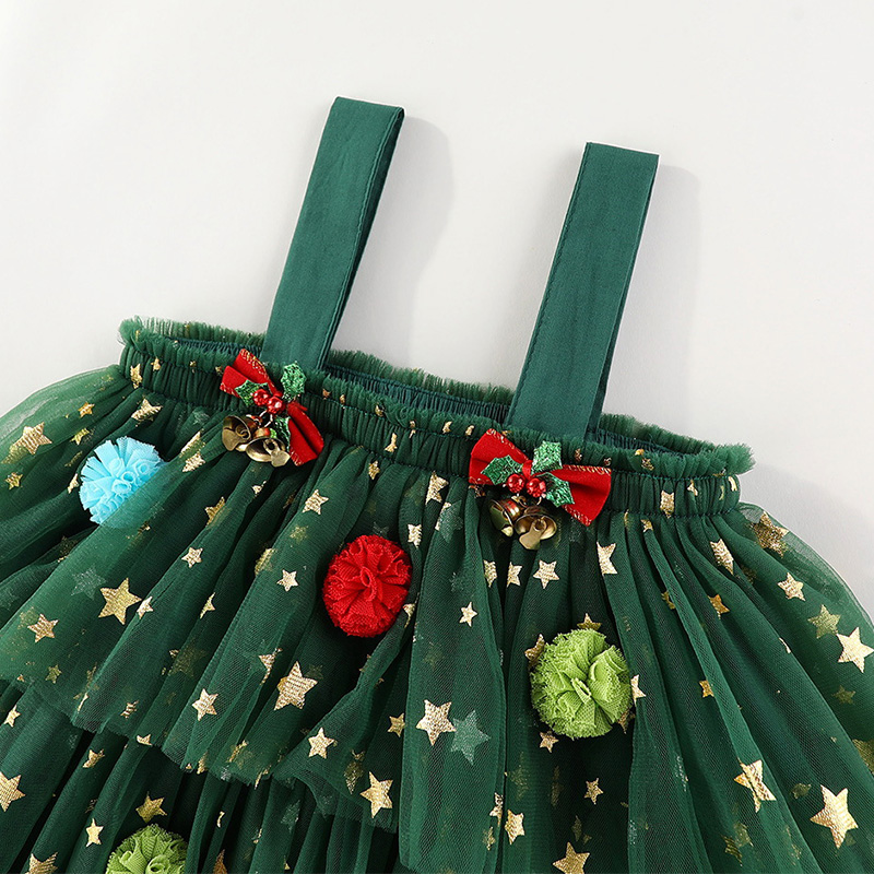 Toddler Green Tulle Colorful Bow Dress