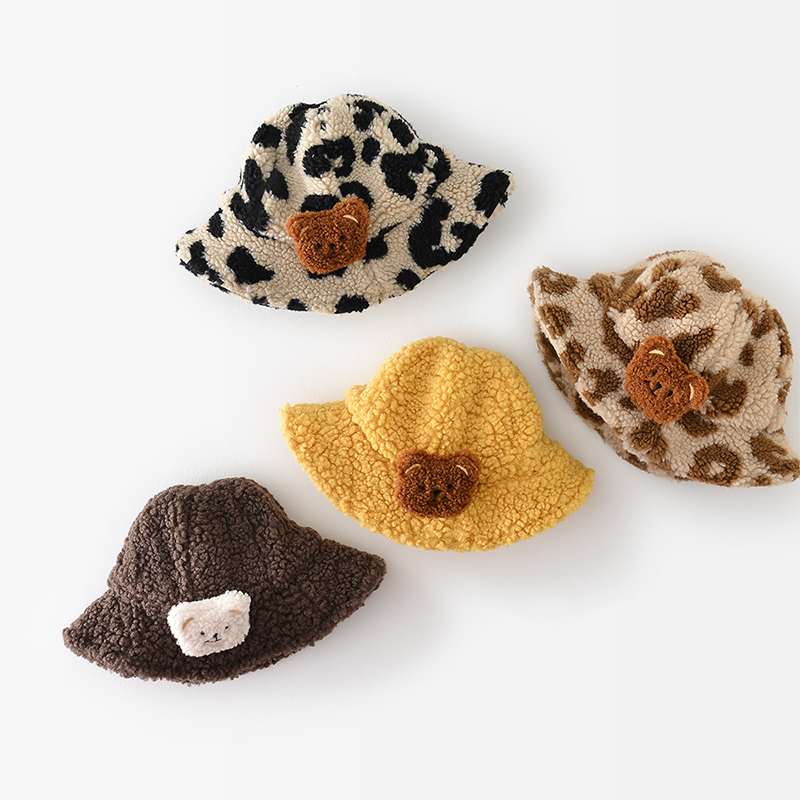 Baby Solid Color Leopard Print Bear Plush Hat
