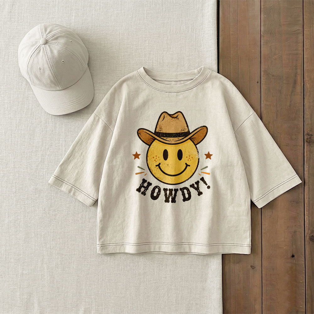 HOWDY Baby & Kids Cowboy Hat Smiley Face T-Shirt (6M-12Y)