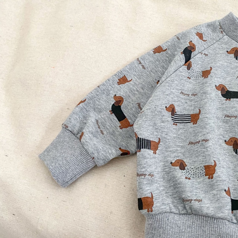 2-Piece Baby Toddler Dachshund Print Sweatshirt Set