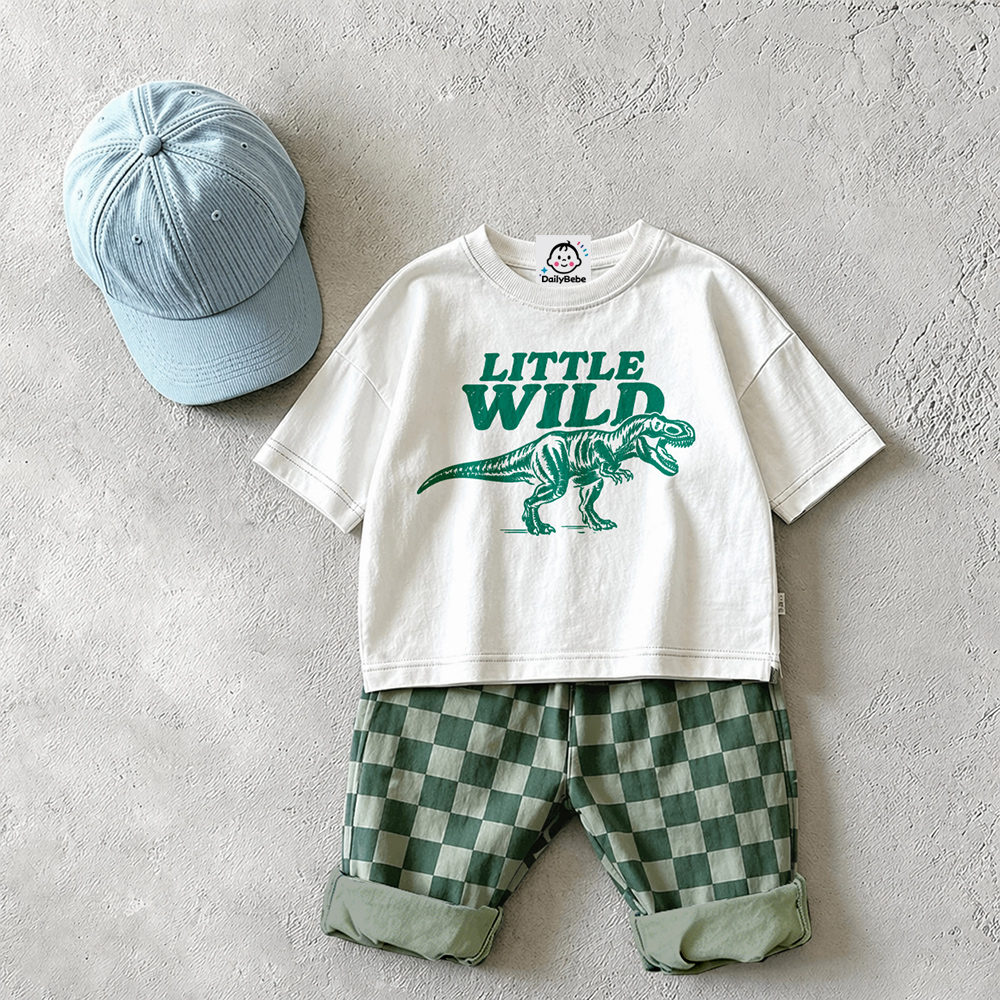 LITTLE WILD Baby & Kids Tyrannosaurus Rex Checkerboard 2 Piece Set