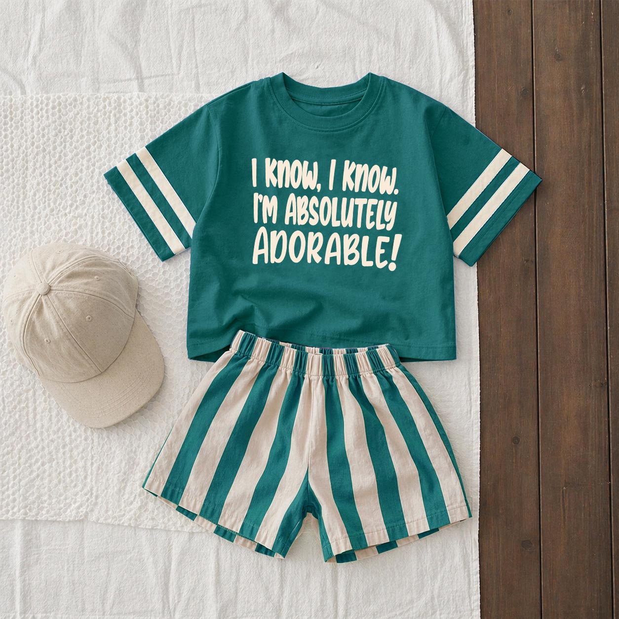 I KNOW I'M ABSOLUTELTY ADORABLE Baby & Kids Tee and Shorts Sets