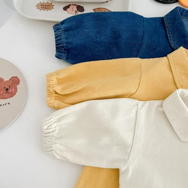 Baby Bear Pocket Lapel Denim Romper