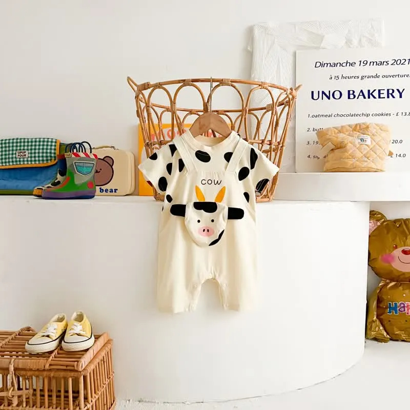 Baby Milk Cow Fake Two Pieces Romper