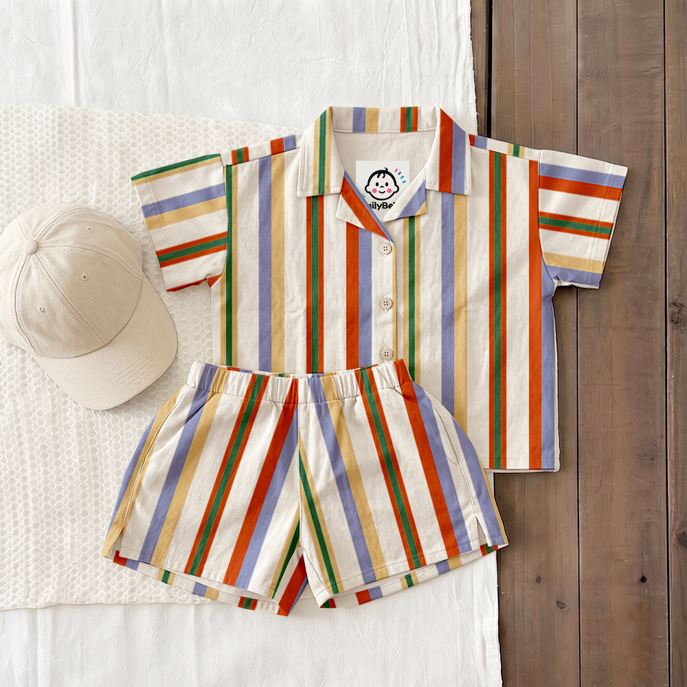 Baby & Kids Colorful Stripe Lapel Beach Sets