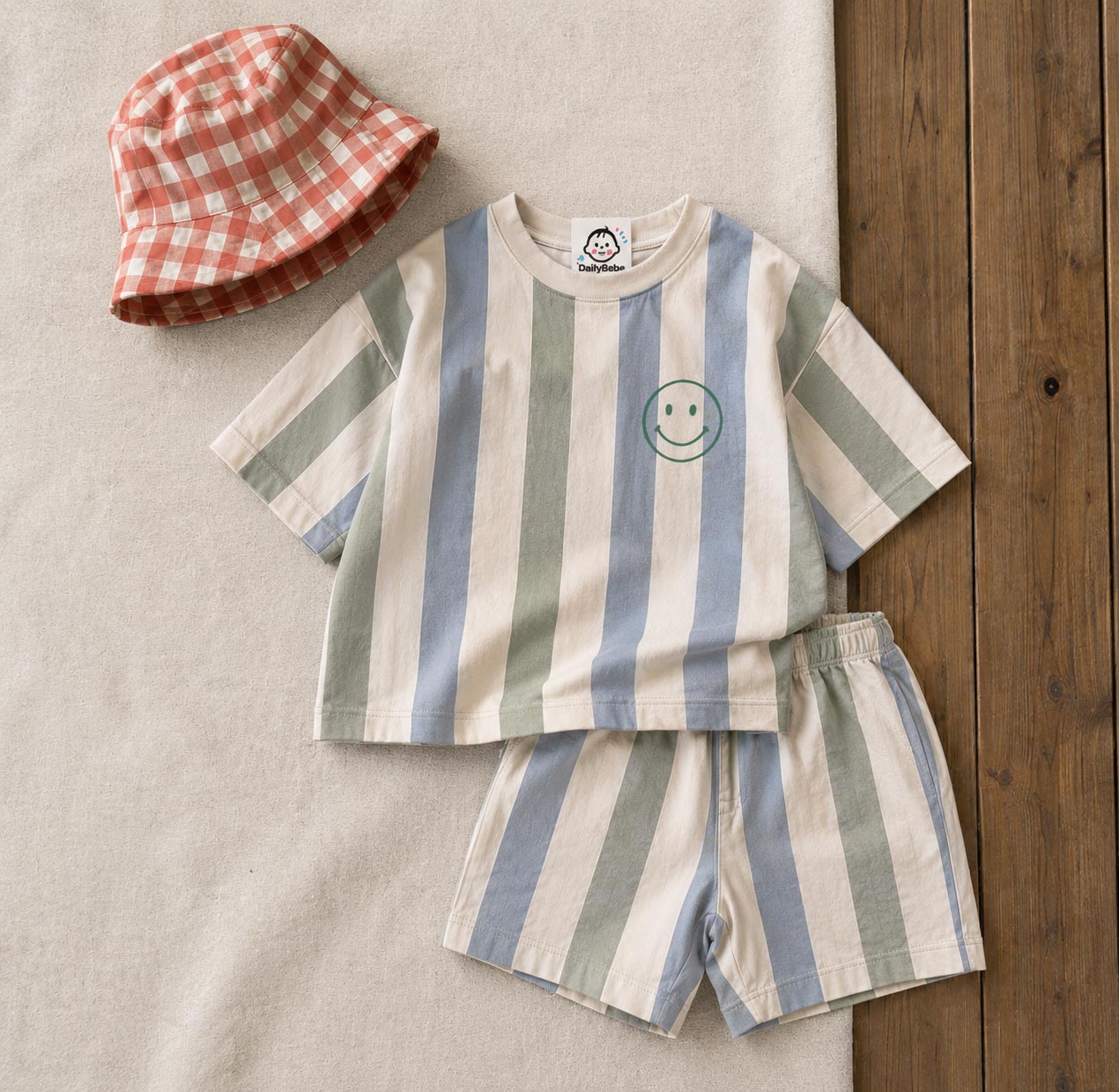 Baby Toddle Smiley Stripe Tee and Shorts  Sets