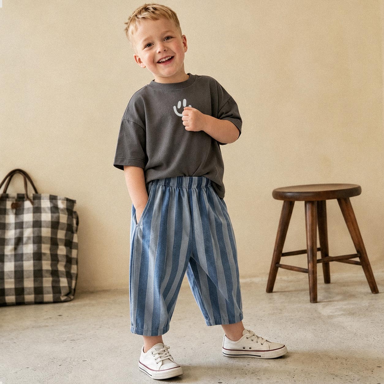 Baby & Kids Smiley Dark Grey T-Shirt (6M-12Y)