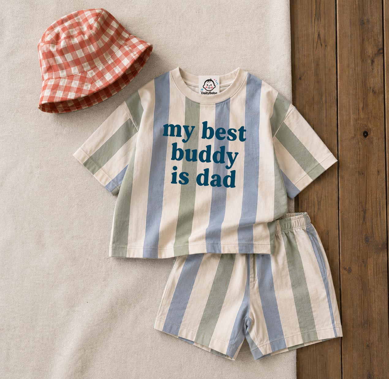 Baby & Kids MY BEST BUDDY IS DAD Stripe Tee and Shorts Sets