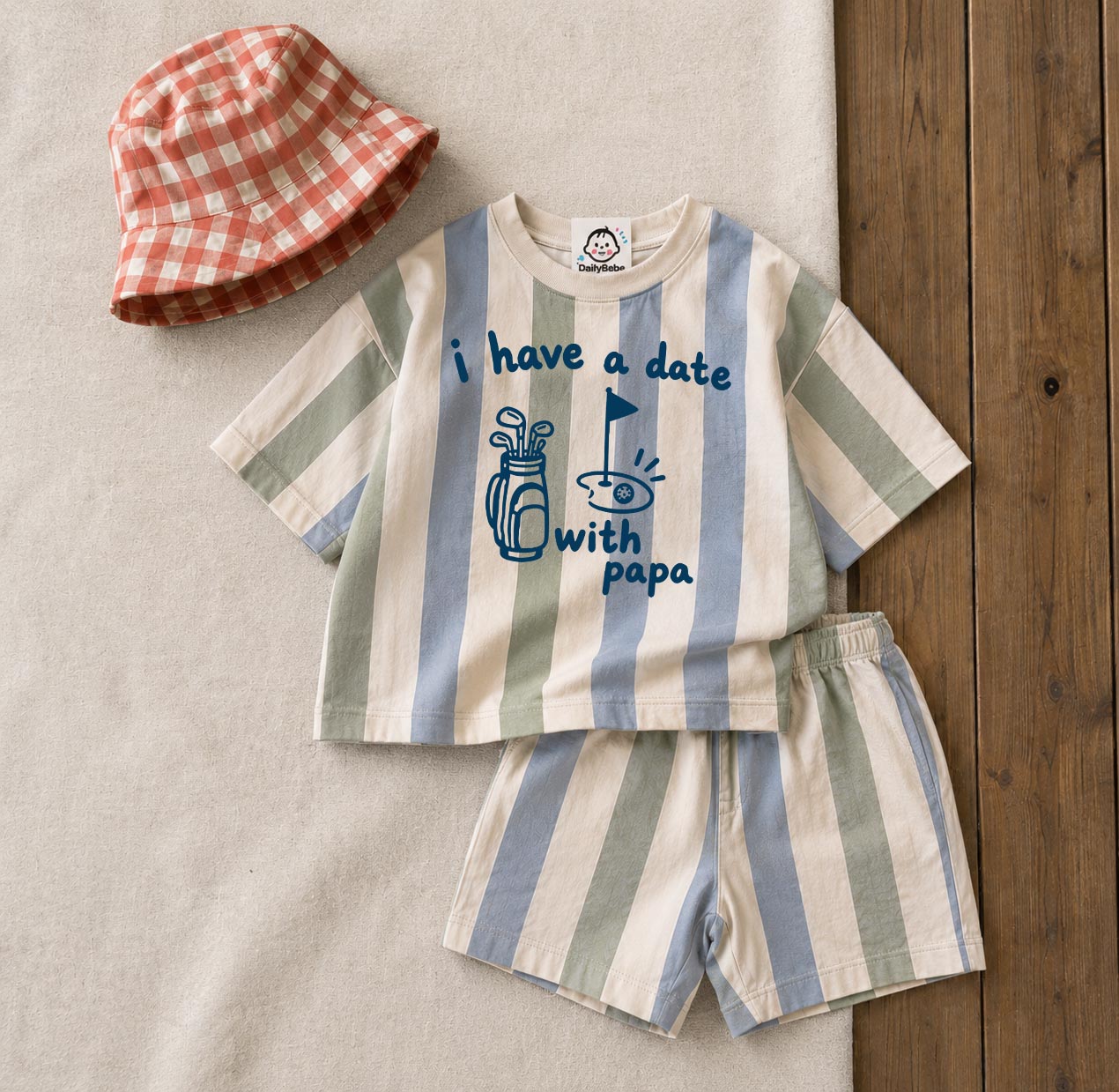 Baby & Kids I HAVE A DATE WITH PAPA Golf Stripe Tee and Shorts Sets