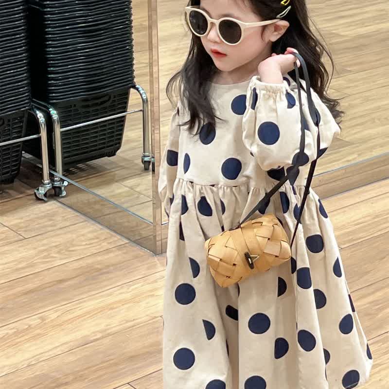 Girl Retro Polka Dots Brushed Long Sleeve Dress