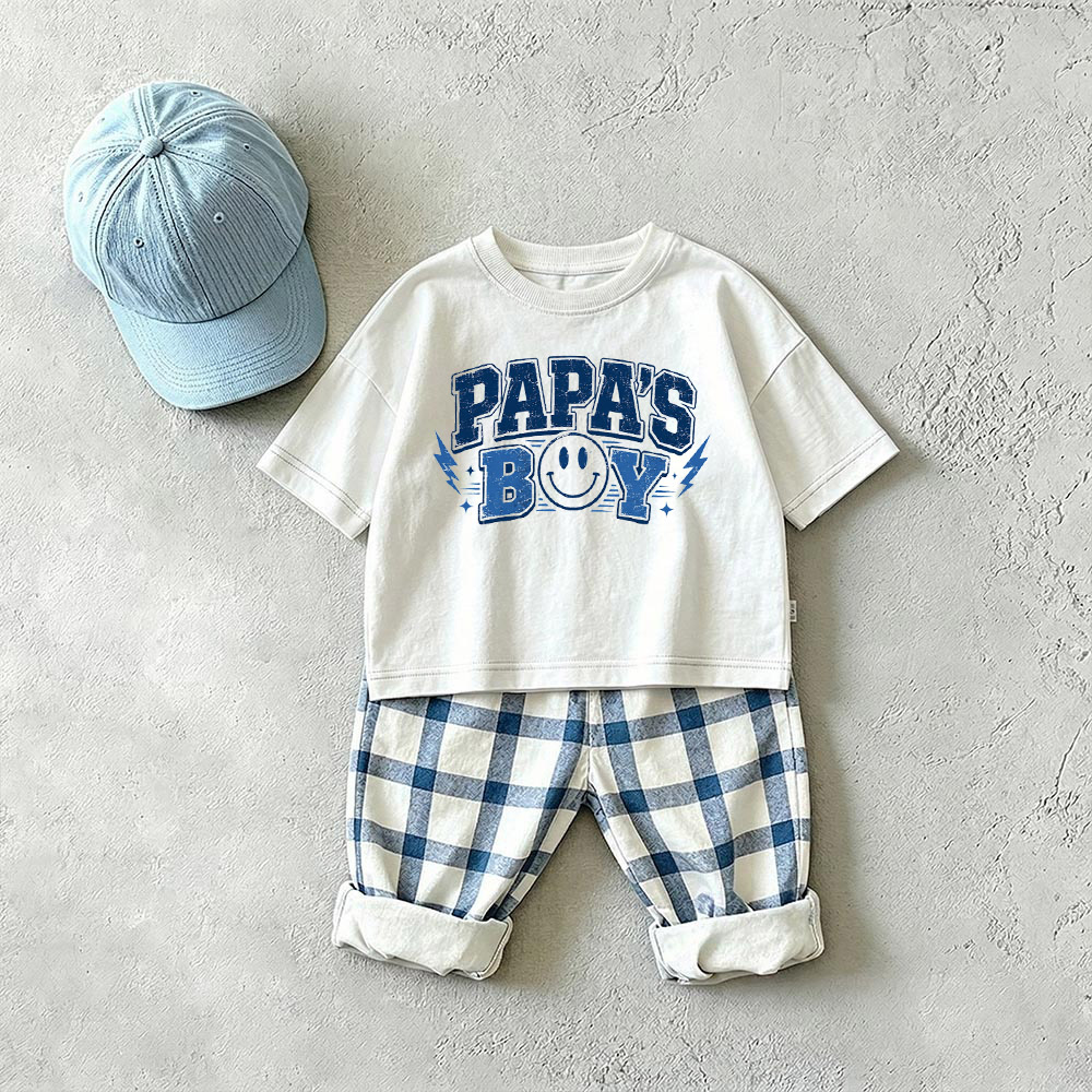 PAPA'S BOY Baby & Kids Smiley Plaid 2 Piece Set