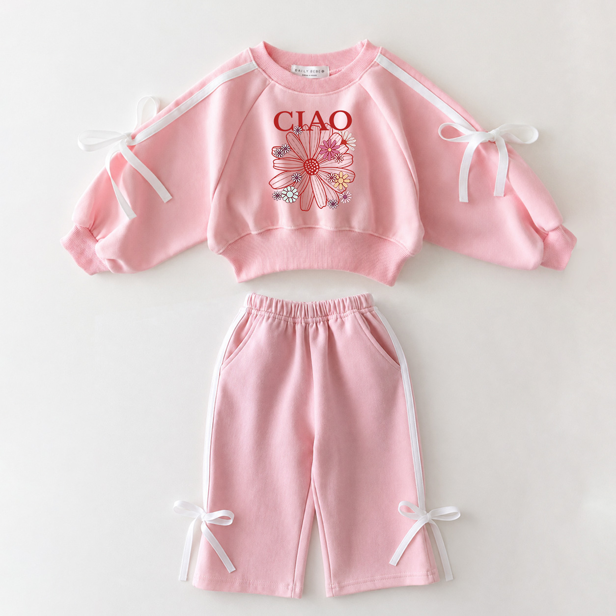 CIAO Toddler Girl Sunflowers Bow Tie Web Sweatshirt Pants set