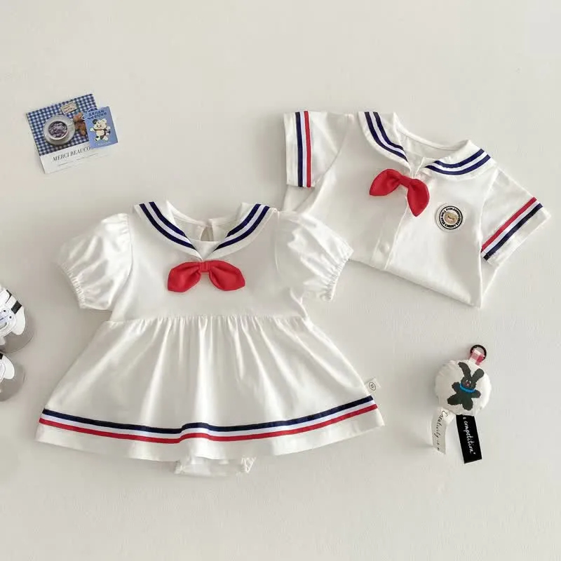 Baby Navy Collar Preppy Style White Romper/Bodysuit