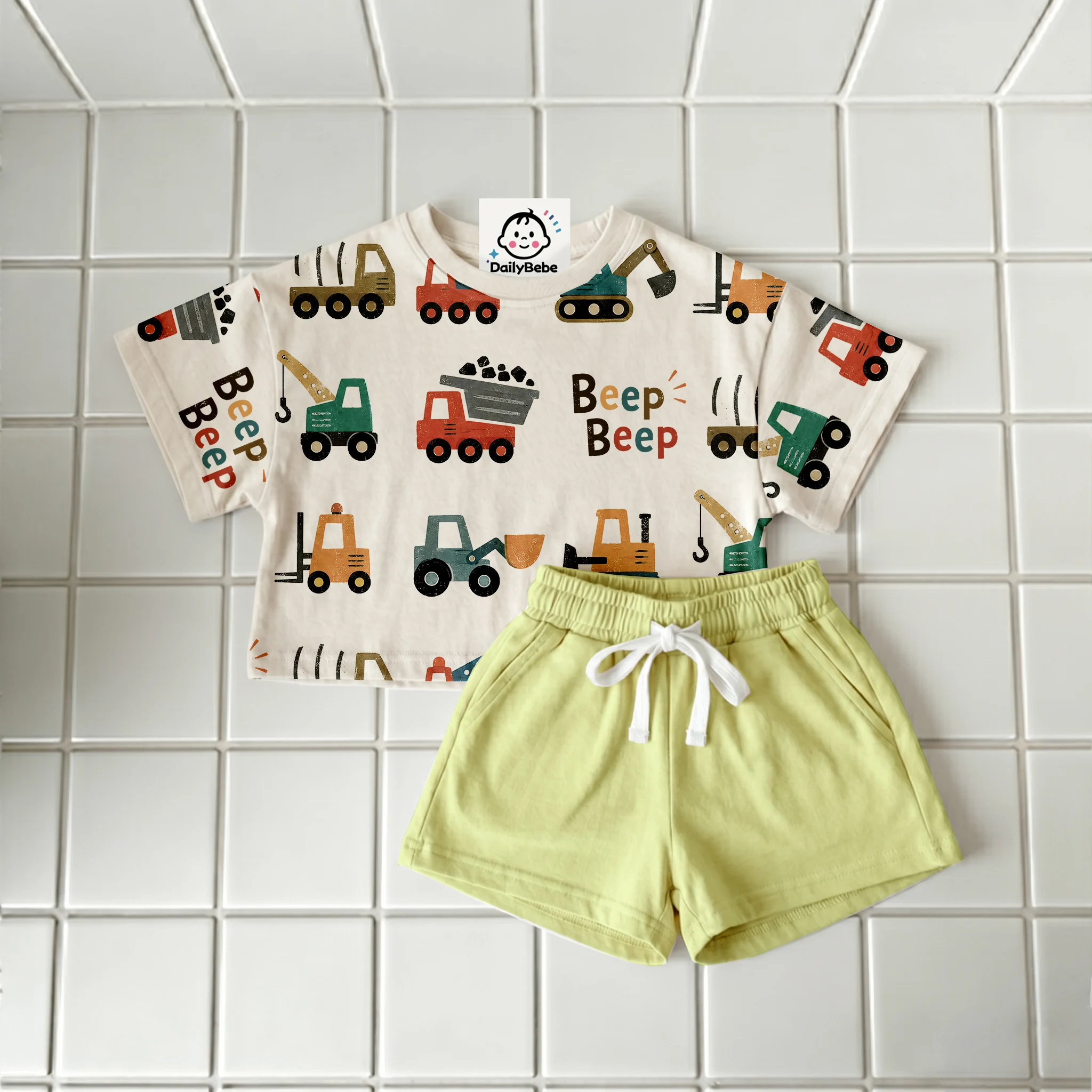 Baby & Kids Construction Vehicles T-Shirt and Shorts Sets