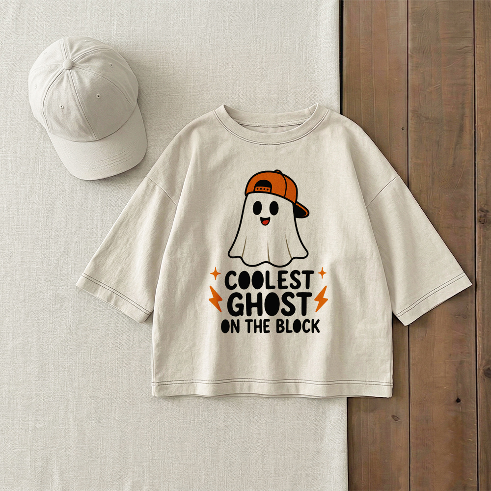 COOLEST GHOST ON THE BLOCK Baby & Kids Halloween Ghost T-Shirt (6M-12Y)