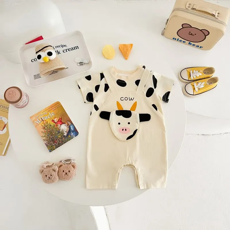 Baby Milk Cow Fake Two Pieces Romper