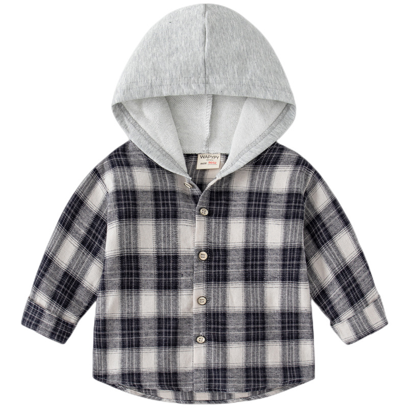 Toddler Boy Multicolor Plaid Hooded Shirt