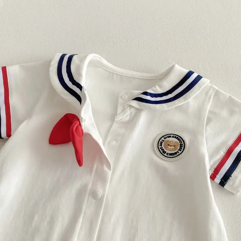 Baby Navy Collar Preppy Style White Romper/Bodysuit