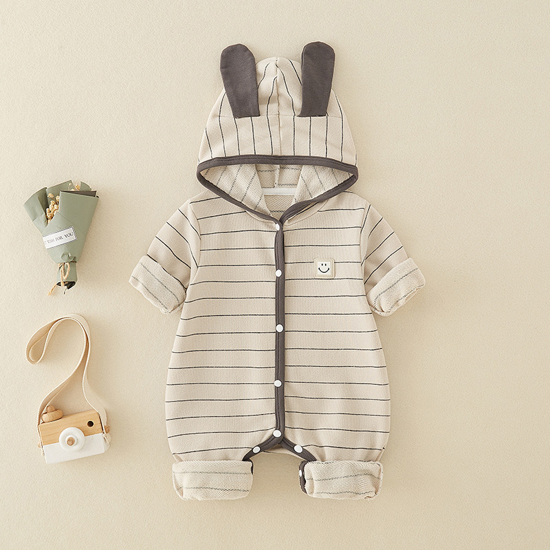 Baby Rabbit Stripe Hooded Romper