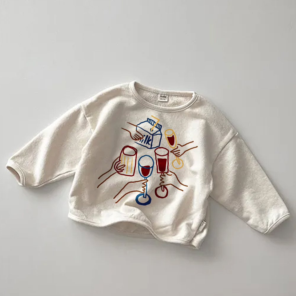 Baby Toddler Milk Cheers Pattern Solid Color Loose T-Shirt
